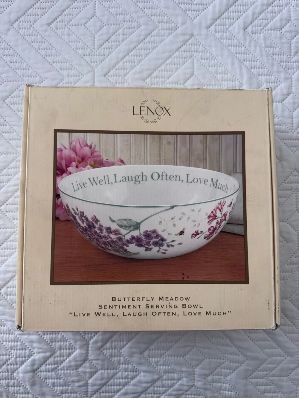 Lenox Butterfly Meadow Sentiment Serving Bowl “Live Well Laugh Often Love Much”